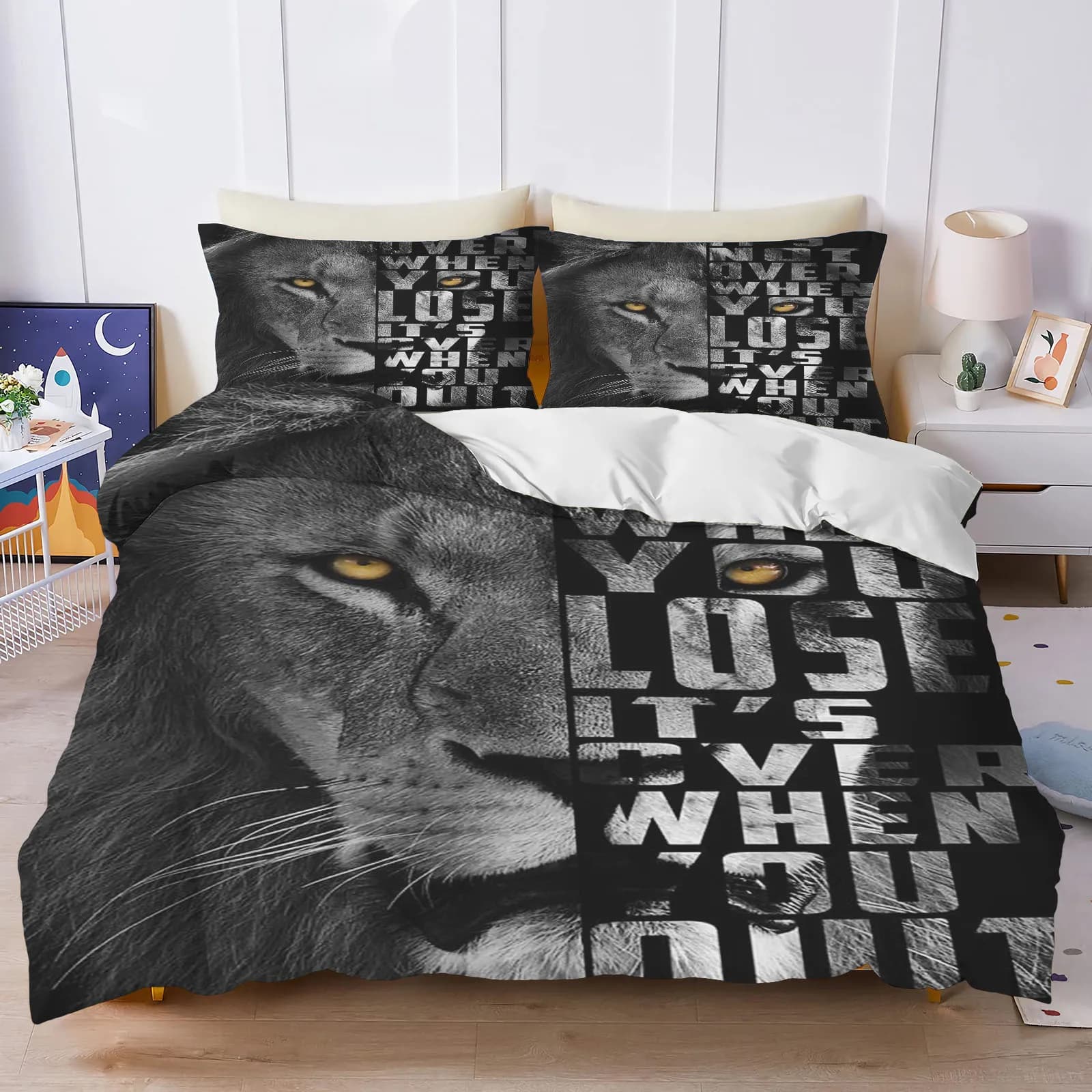 lion Cute Printed Cartoon 3-Piece One Piece Bedding Set Comforte Luxus Exquisite Birthday Gift Polyester Home Decor Duvet Cover