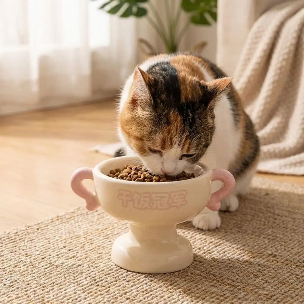 Elevated Cat Food Water Bowl Non-Slip Base High Feet Ceramic Pet Bowl Stable Large Capacity Pet Food Basin Small Pets