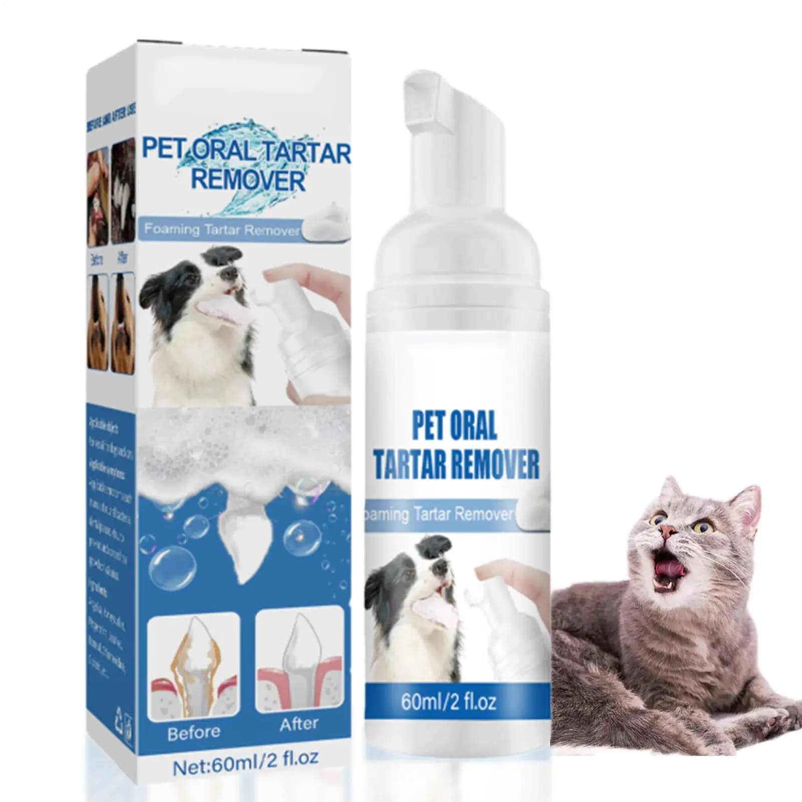 New 60ml Pets OralCare Foam Gentle Teeth Cleaning Spray Stain Remover Whitening Breath Freshener Suitable for Dogs and Cats