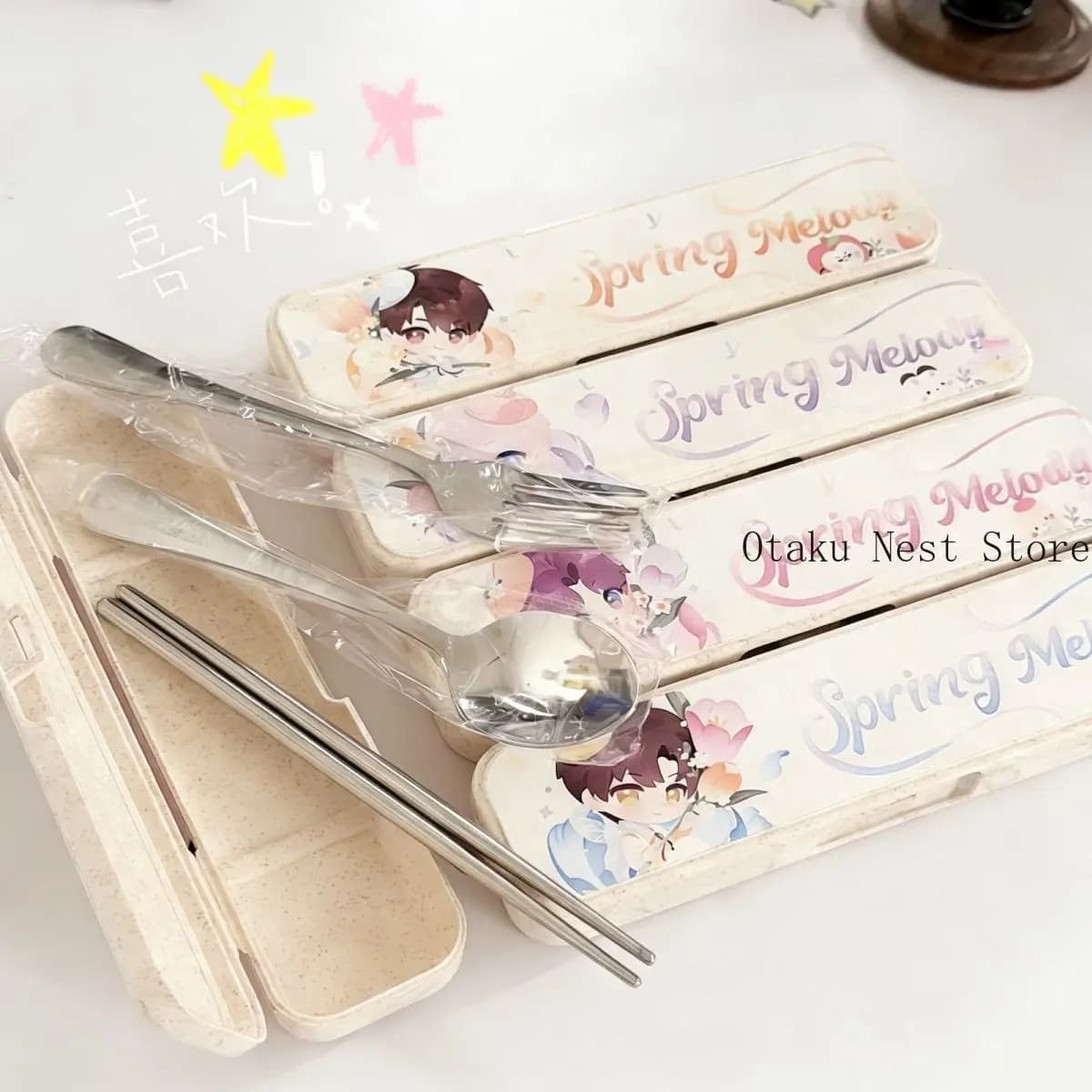 Love and deepspace rafayel sylus Portable Cutlery Set Stainless Steel Chopsticks Spoon Storage Box Tableware Collectible Gift