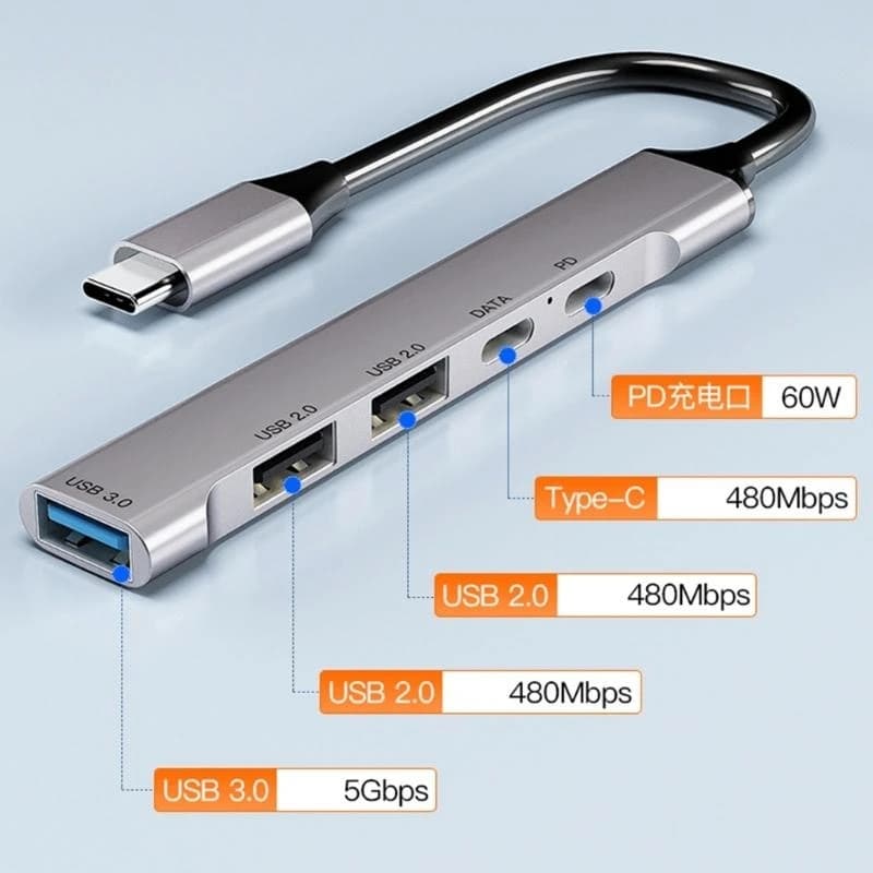 K0EA HUB USB C tipo C Porte USB multiple (1 USB + 2 USB 2.0 1 USB C) Hub USB PD60W
