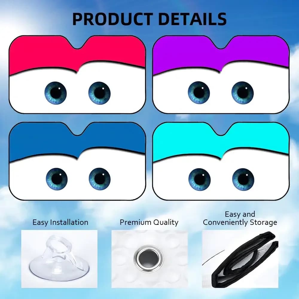 Anime Cute Car Eyes Sun Visor Foldable Aluminum Foil Car Windshield Sun Shade - UV Protection & Heat Insulation Visor