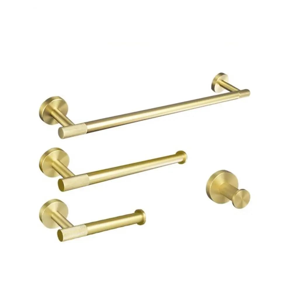 Set di Accessori per Bagno in Acciaio Inox Oro Spazzolato, Porta Asciugamani, Gancio, Porta Sapone, 4 Pezzi, Personalizzabile
