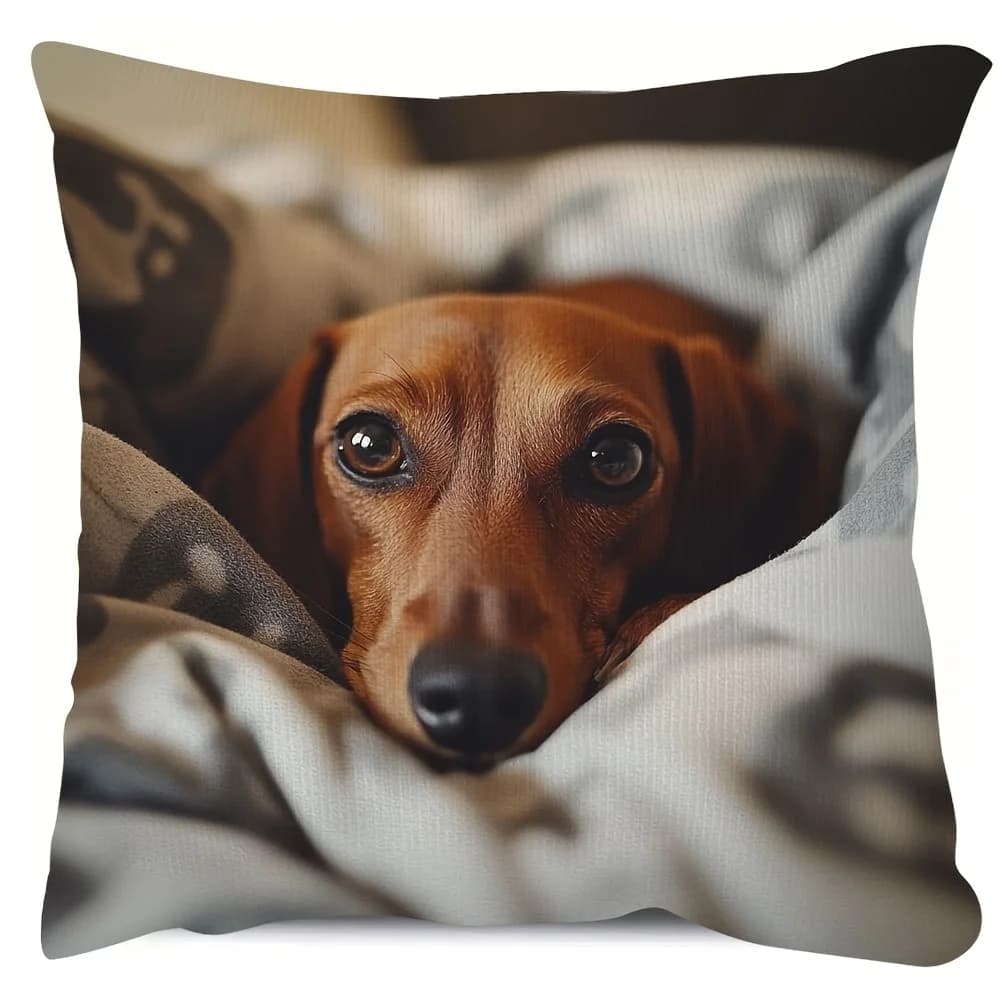 Dachshund Wiener Dog Pillow Cover - Single-Sided Cute Pet Design, Contemporary Home Decor for Sofa & Bed (No Insert Included)