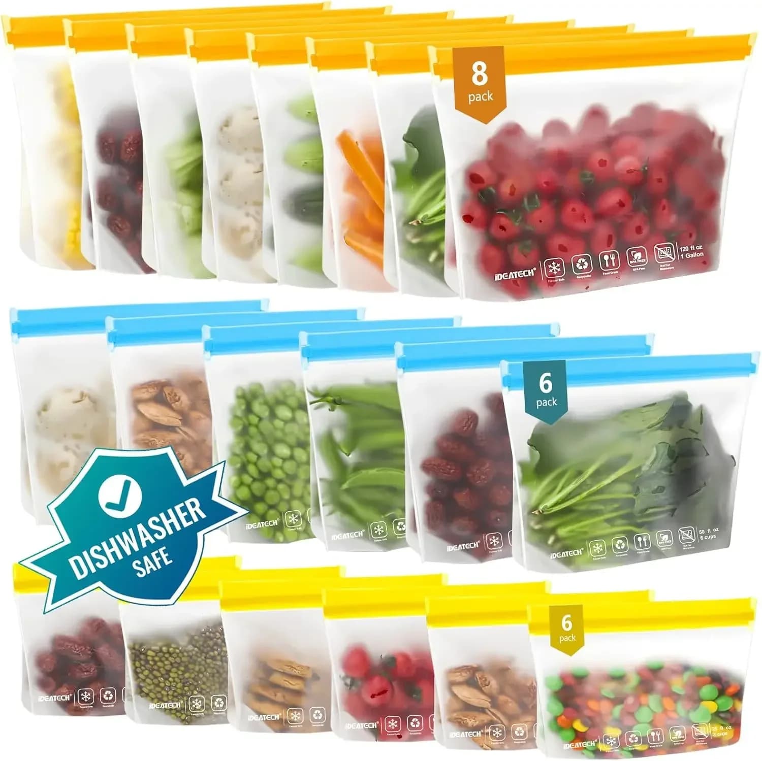 20Pack Reusable Bags Dishwasher Safe, Leakproof Reusable Freezer Bags, BPA Free Healthy Food Storage Contaizers Sandwich Snack B