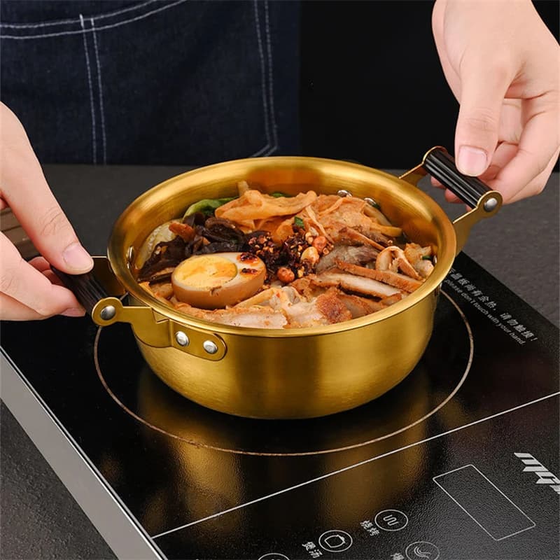 Corea 304 Noodles in acciaio inossidabile Pentola Doppio orecchio Pentola Anti-scottatura Pentole per zuppa Piccoli utensili da cucina per una porzione per la cucina