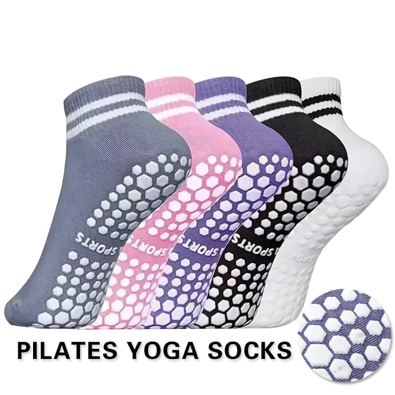 Calzini antiscivolo da donna, calzini antiscivolo per pilates, yoga, con doppie strisce, calzini antiscivolo per allenamento, balletto, calzini sportivi