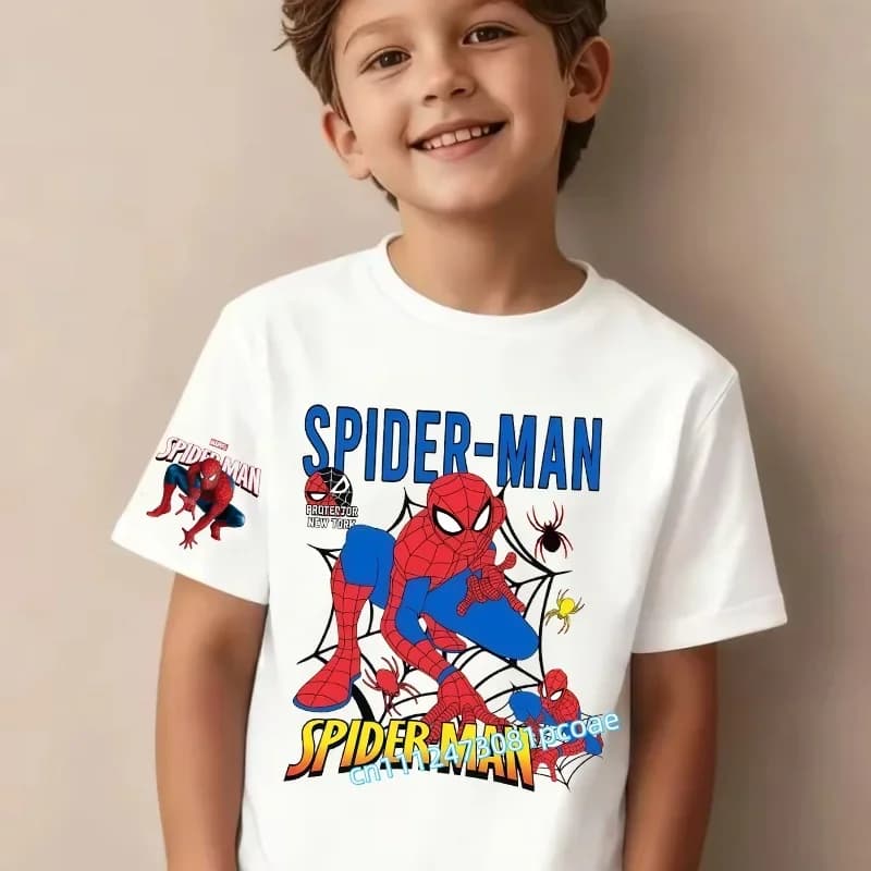 T-shirt Marvel Ultimate Spider-Man per bambini, 100% cotone, simpatica maglietta Chibi Spiderman per ragazzi e ragazze, t-shirt estiva alla moda casual
