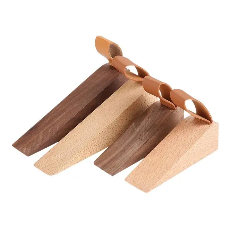 Nuovo Fermaporta in Legno Antiscivolo con Corda in Pelle, Protezione Bambini, Cuneo Anti-collisione, Decorazione Creativa per Porte, Faggio/Noce Nero