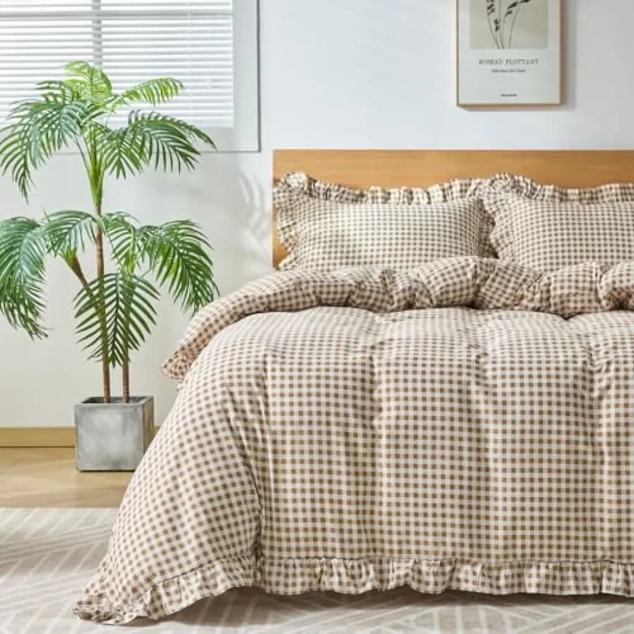 Gingham Duvet Cover Full Size, 3 Pieces Soft Breathable Microfiber Plaid Duvet Cover with Zipper Closure and 2 Pillow Shams, Ru