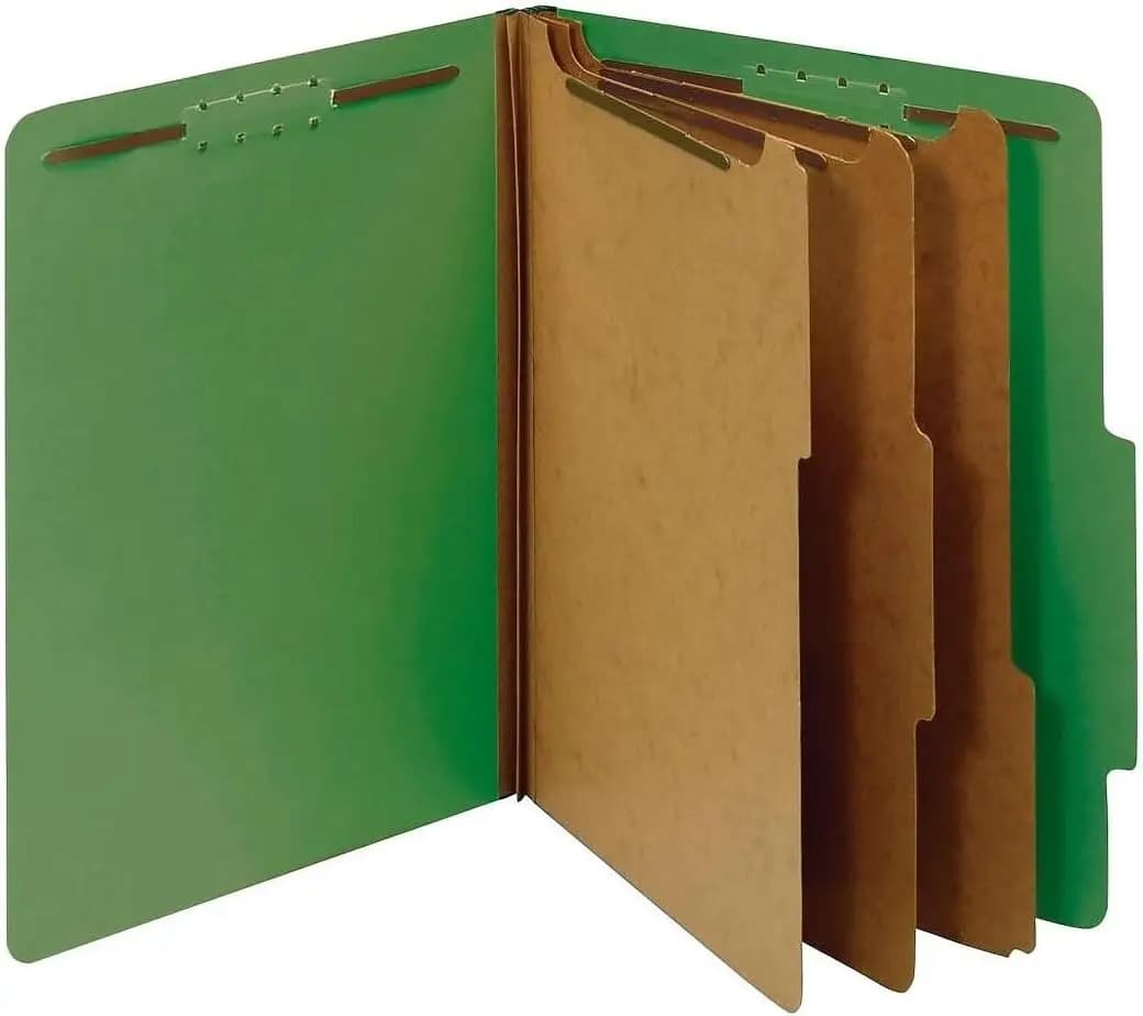 Cartelle Portadocumenti Verde Scuro con 3 Divisori e Chiusure, Confezione da 10 per Archiviazione Organizzata