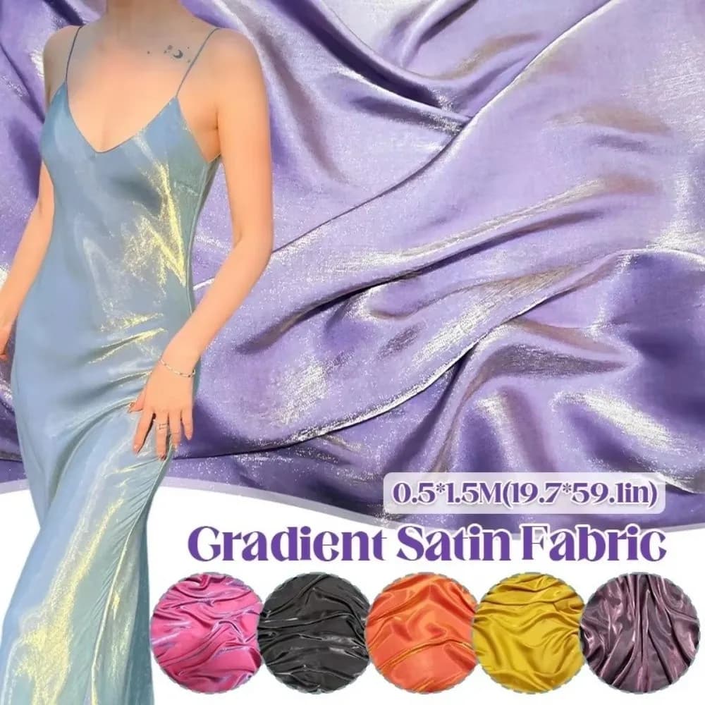 150*50cm Gradient Glossy Silk Satin Fabric Soft Smooth Sewing Material Shiny Holographic Iridescent Material Wedding Dress