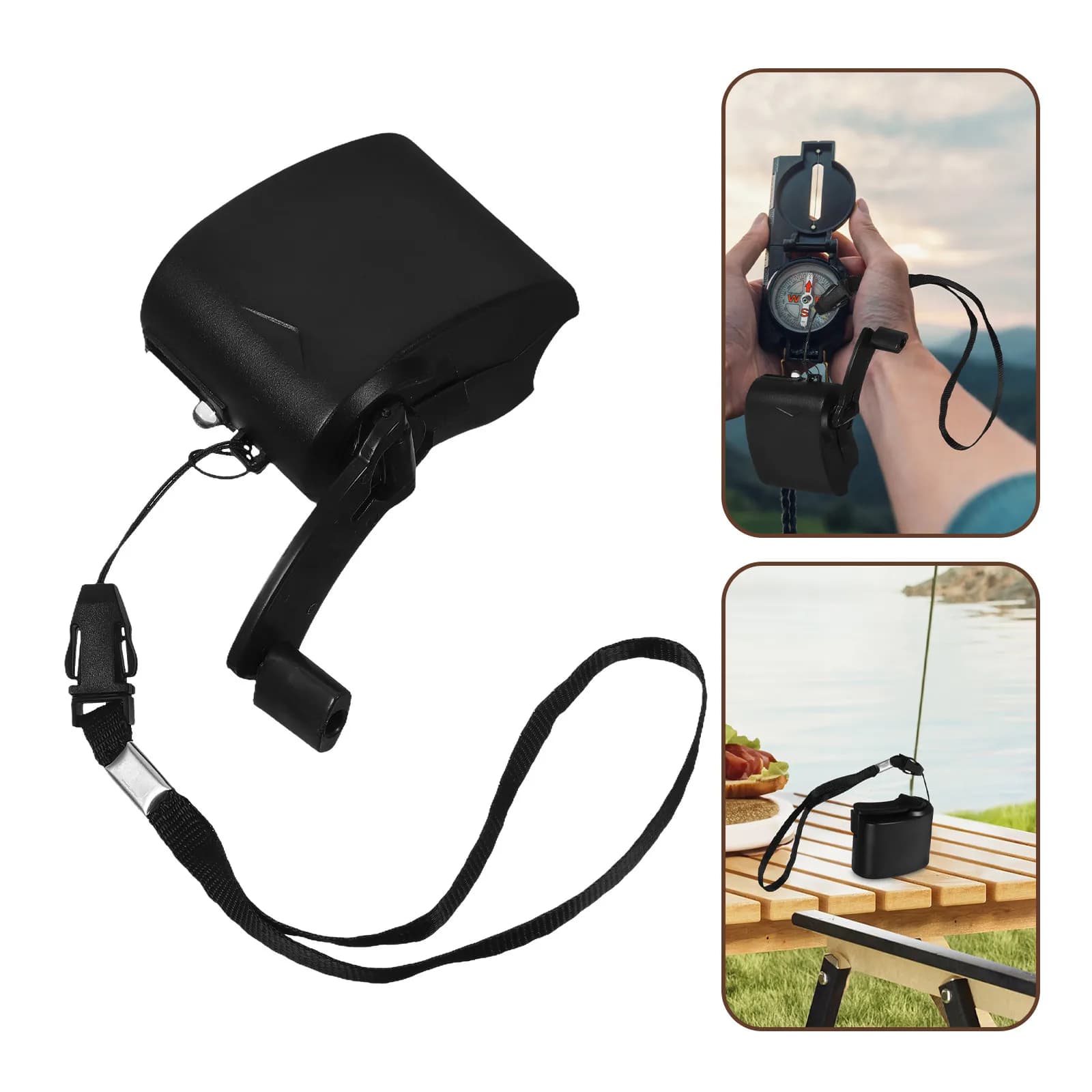 Portable crank generator, external power banks, emergency, USB, black, lightweight, durable, plastic, standard.