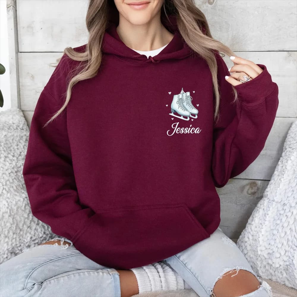 Personalized Figure Skating Sweatshirt Ice Skating Hoodie Custom Womens Ice Skating Sweatshirts Cute Ice Skater Pullover Tops
