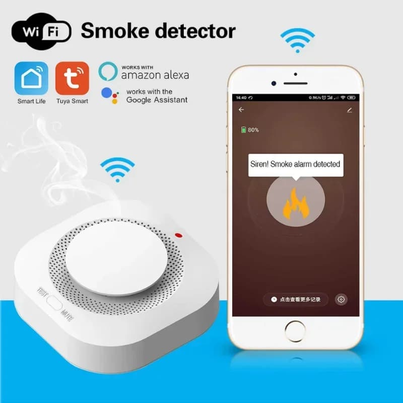 Tuya WIFI Rilevatore di fumo Sensore 80DB Allarme Fuoco Rilevatore di fumo intelligente Protezione antincendio Allarme di sicurezza domestica Vita intelligente