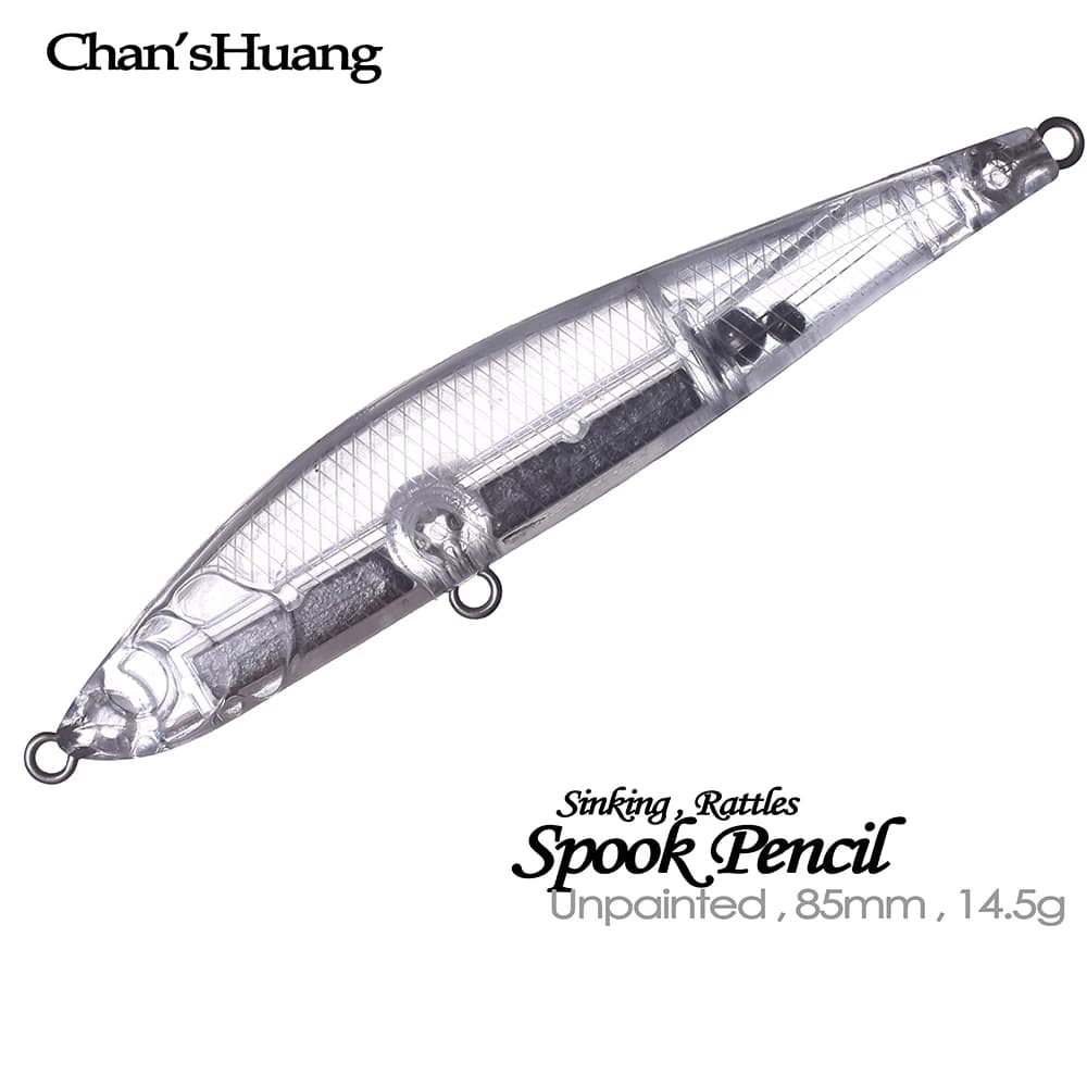 Chan’sHuang 10PCS Unpainted Blanks Bait 8.5cm 14.5g Sinking Spook Pencil DIY Handmade Transparent Body Artificial Fishing Lure