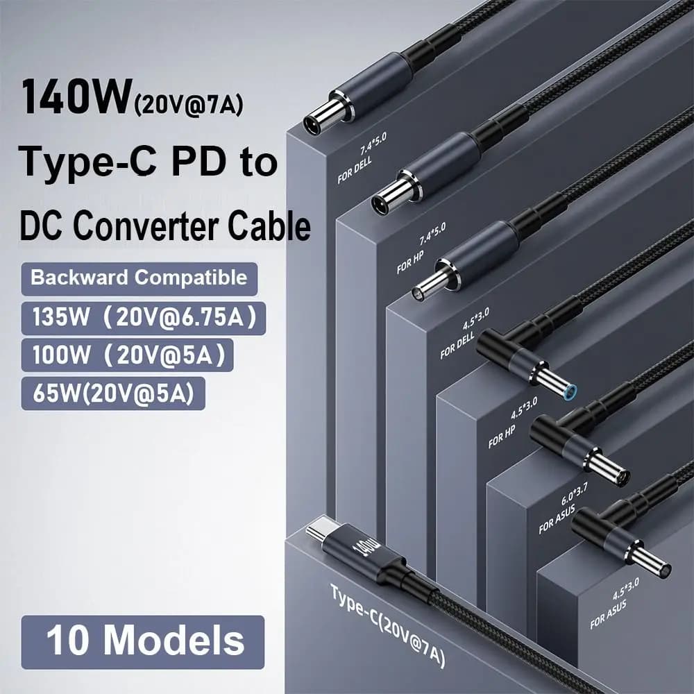 Cavo USB Type C a DC da 180CM per Laptop, 20V 7A 5.5X2.5mm, Convertitore PD 140W con Chip Emark, Compatibile con HP/Dell/Asus
