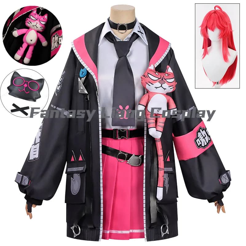 Game NTE Nanally Costume da Cosplay con Parrucca e Accessori Set Completo per Donna, per Halloween, Carnevale, Feste, Travestimenti e Giochi di Ruolo, Taglie S-2XL