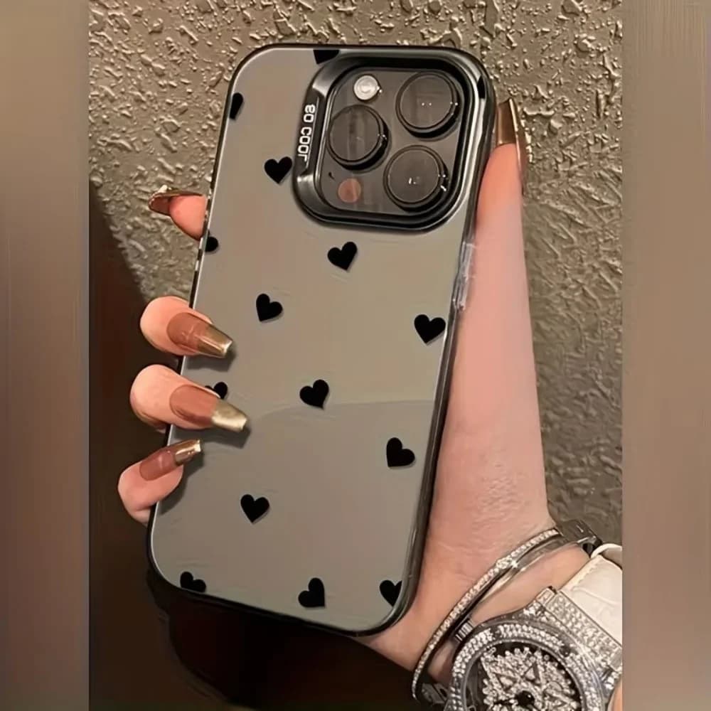 Sweet Cool Style Black Love Silver IMD Phone Case For IPhone 18 17 16 15 14 13 12 11 Pro Max Plus Air Mini 17e 16e Frosted Cover