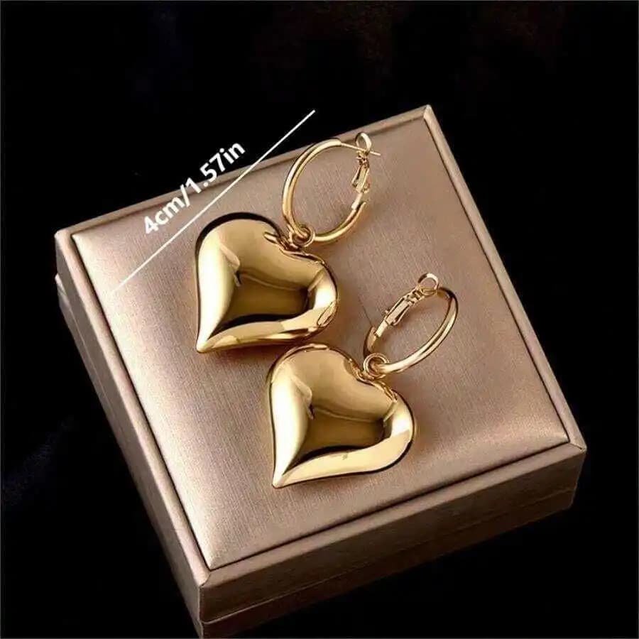 1Pc Golden Glossy Heart Design Dangle Earrings Simple Elegant Style Stainless Steel Jewelry Valentine's Day Gift Valentines,Mom,