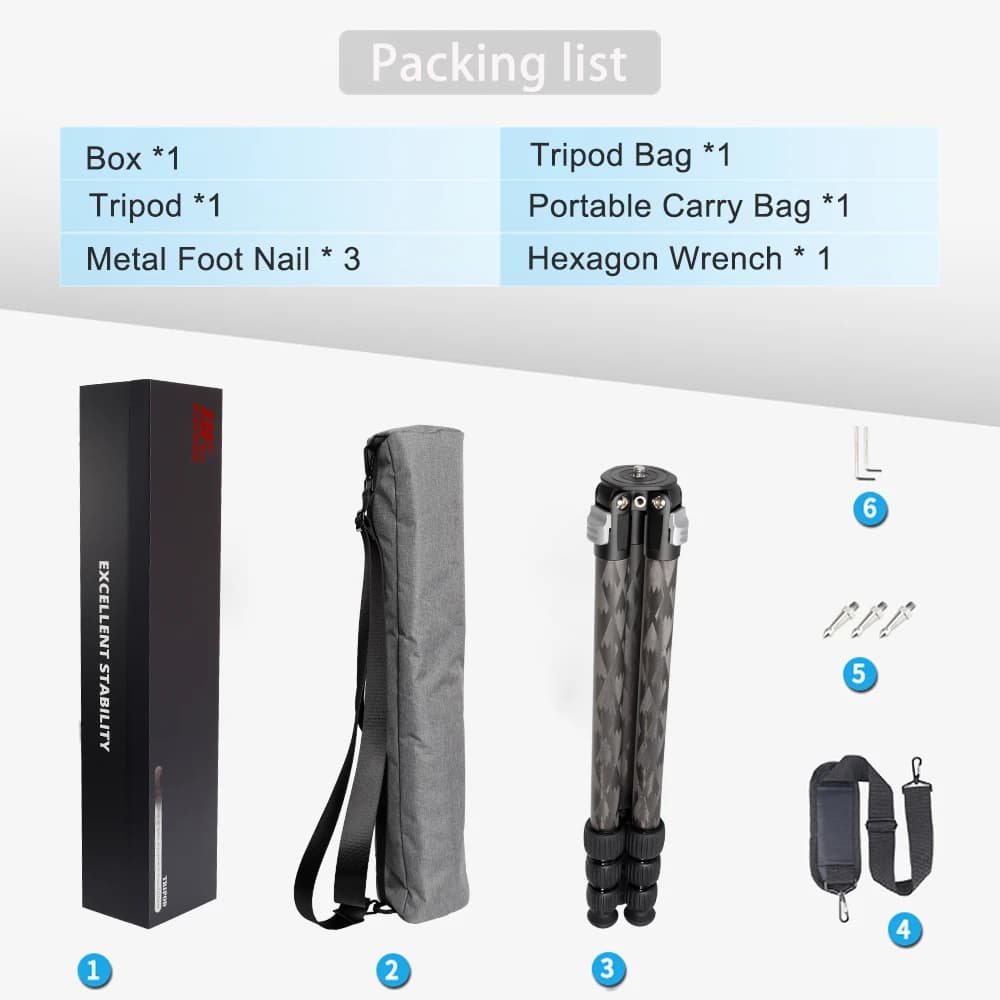 Treppiede Professionale per Fotocamera 2025 con Adattatore a Ciotola da 60mm in Fibra di Carbonio per DSLR, Riprese in Viaggio, Portatile 10-480