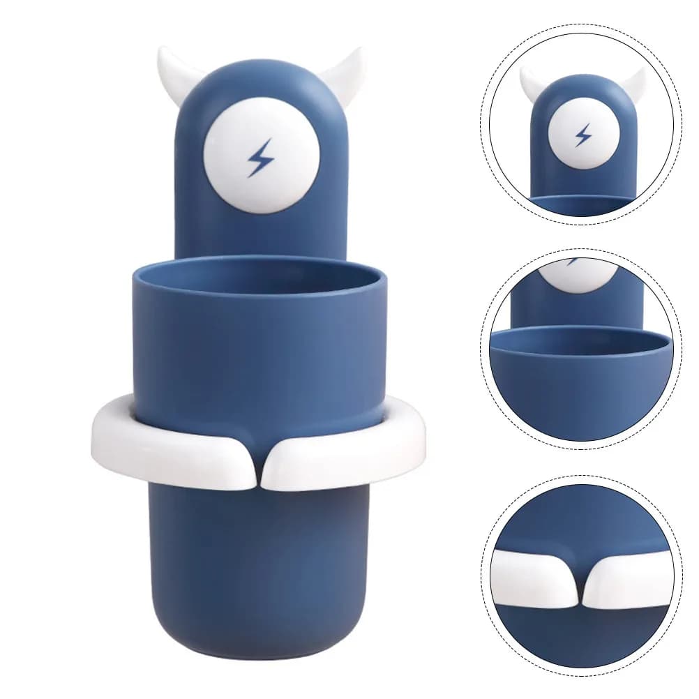 1Set Simple Fashion Toothbrush Cup and Holder Bathroom Storage Rack Space Saving No Punching Wall Mounted PP Eco Friendly Anti