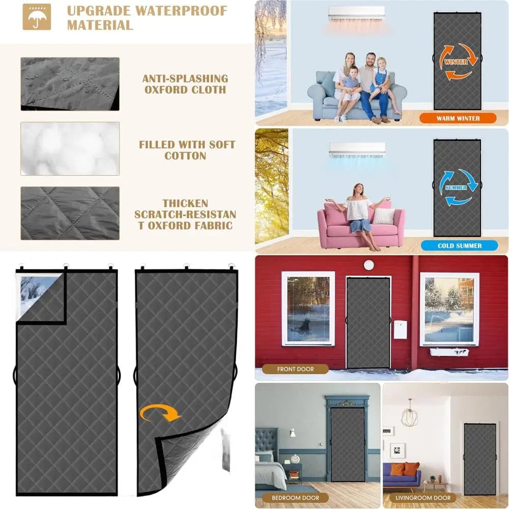 Tende per porte termiche isolate - Tessuto Oxford aggiornato, imbottito in cotone spesso, coperte per porte invernali, motivo a quadretti, adatto a 3