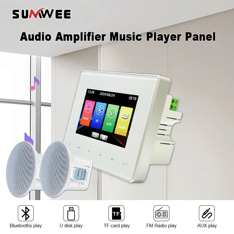 Home audio Pannello musicale da parete hotel 86 amplificatore Bluetooth amplificatore da parete Lettore AUX TF radio FM suono sistema di altoparlanti da soffitto