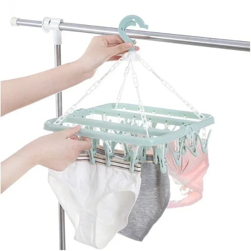 32 clip Foldable clothes hanger Dryer Windproof socks Underwear coat rack Organizer Clothes rack