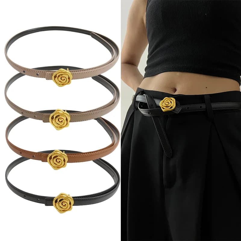Cintura in vera pelle di vacchetta di moda per le donne Marchi di lusso di fascia alta Cintura da donna elegante Cintura jeans Flora dorata Desiner femminile