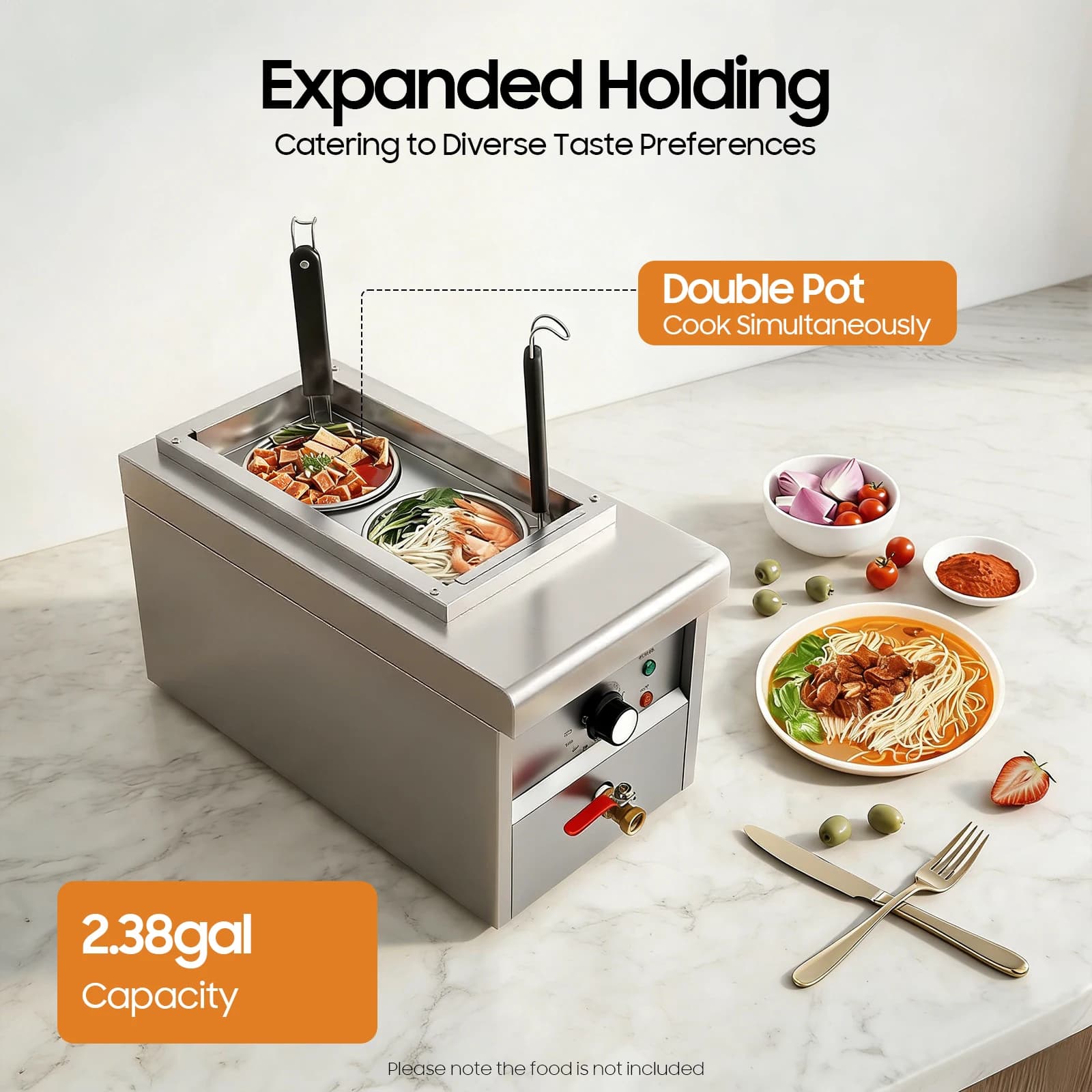 SS Commercial Pasta Cooker with 2 Noodle Baskets, 86-230℉ Temperature Adjustable 110V Electric Noodles Cooking Machine for Restaurant, Dumpling & Ramen Cooker