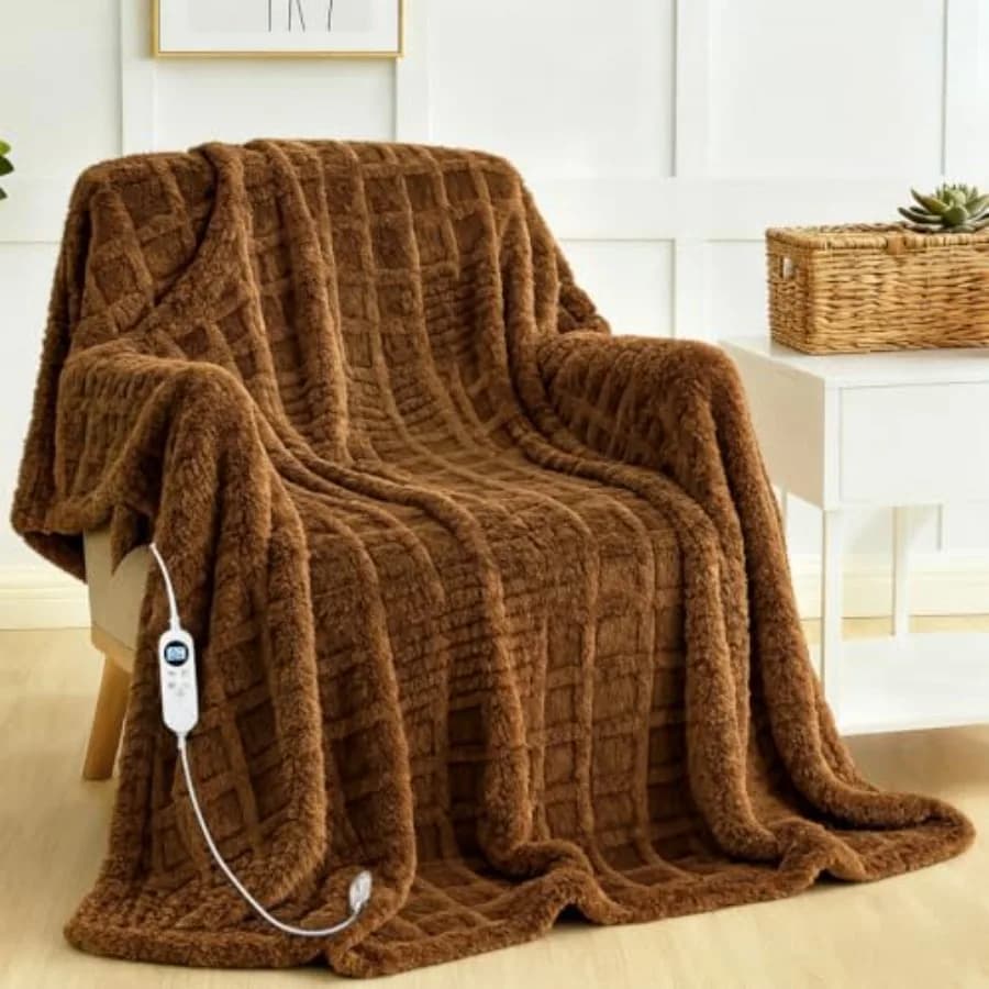 Coperta Riscaldante Elettrica Waffle con 12 Livelli di Calore, Riscaldamento Rapido, Timer da 1 a 12 Minuti e Protezione dal Surriscaldamento