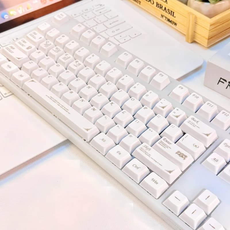 Copritasti PBT in ceramica bianca/nera - Set completo piccolo, profilo OEM per tastiere meccaniche fai-da-te personalizzate
