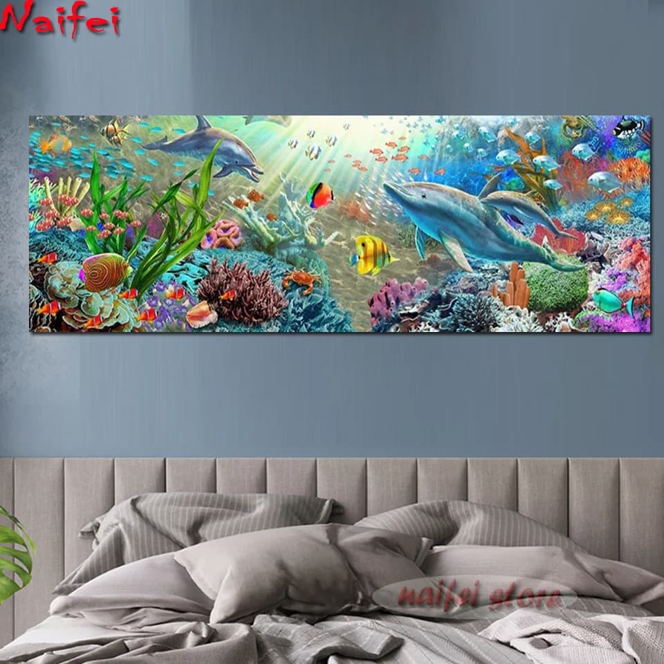 Di grandi Dimensioni 5D Pittura Diamante DIY Pieno Quadrato/Rotondo Trapano Mare Delfino Pesce Mosaico Diamante Ricamo Punto Croce 5D Decor Regalo