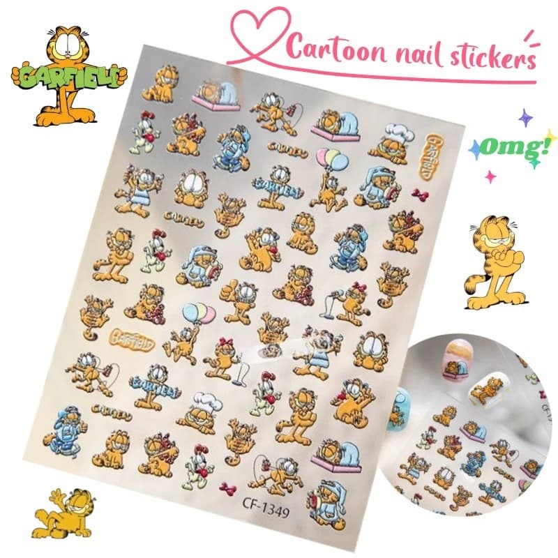 Nuovi Adesivi per Unghie Garfield, Alta Qualità Cromatica, Creativi e Personalizzati, Stile Ins, Adesivi Decorativi 3D Fai-da-Te per Unghie e Cover di Telefoni