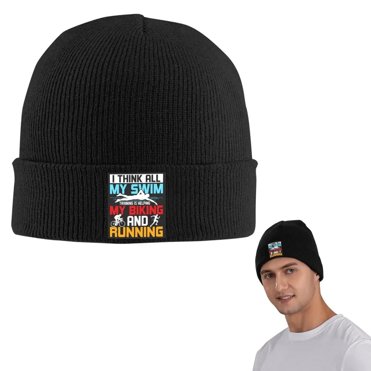 Triathlon Swimming Cycling Running Warm Knitted Cap Fashion Bonnet Hat Autumn Winter Outdoor Beanies Hats for Men Women Adult