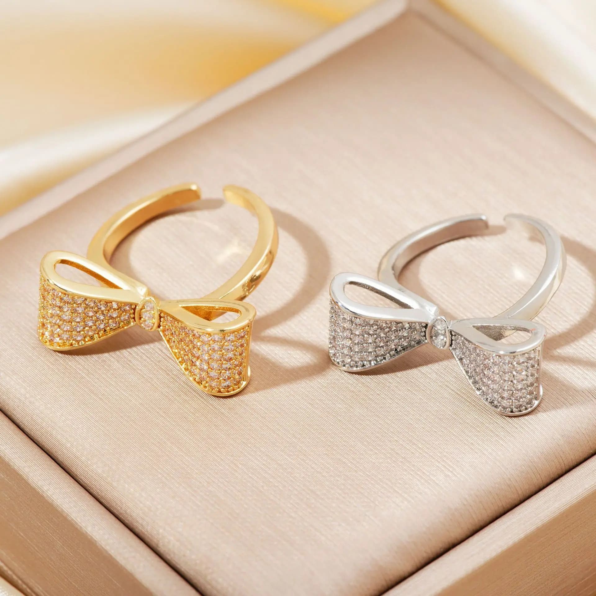 2025 Women's Luxury Jewelry High-end Simple Versatile Bowknot Micro Inlaid Ring with zircons Hand accessories