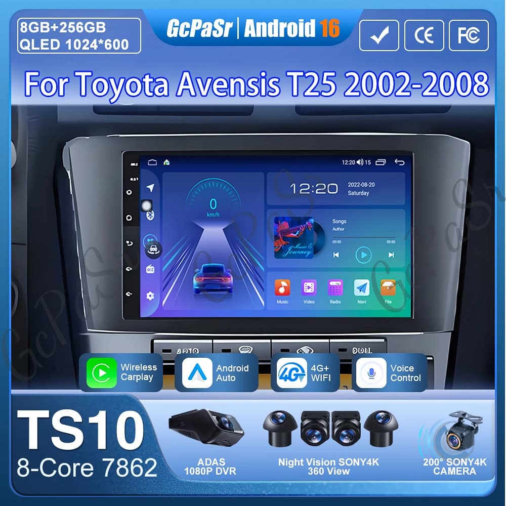 Android 15 Autoradio Per Toyota Avensis T25 2002-2008 Navigazione GPS Android Auto Carplay Wifi Schermo di Visualizzazione Stereo 4G No 2din