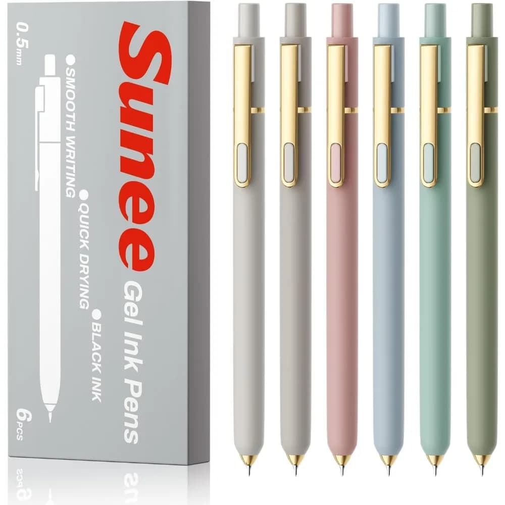 Fine Point Gel Pens 0.5mm 6 Pack Quick Dry Black Ink Smooth Writing Pens for School Office Journaling Note Taking Cute Aesthetic Morandi Style