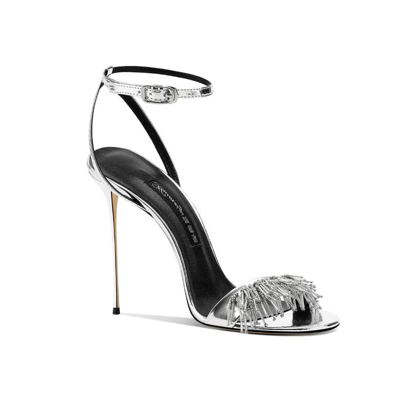 Sandali estivi da donna con tacco a spillo argento Elegante moda stile fata