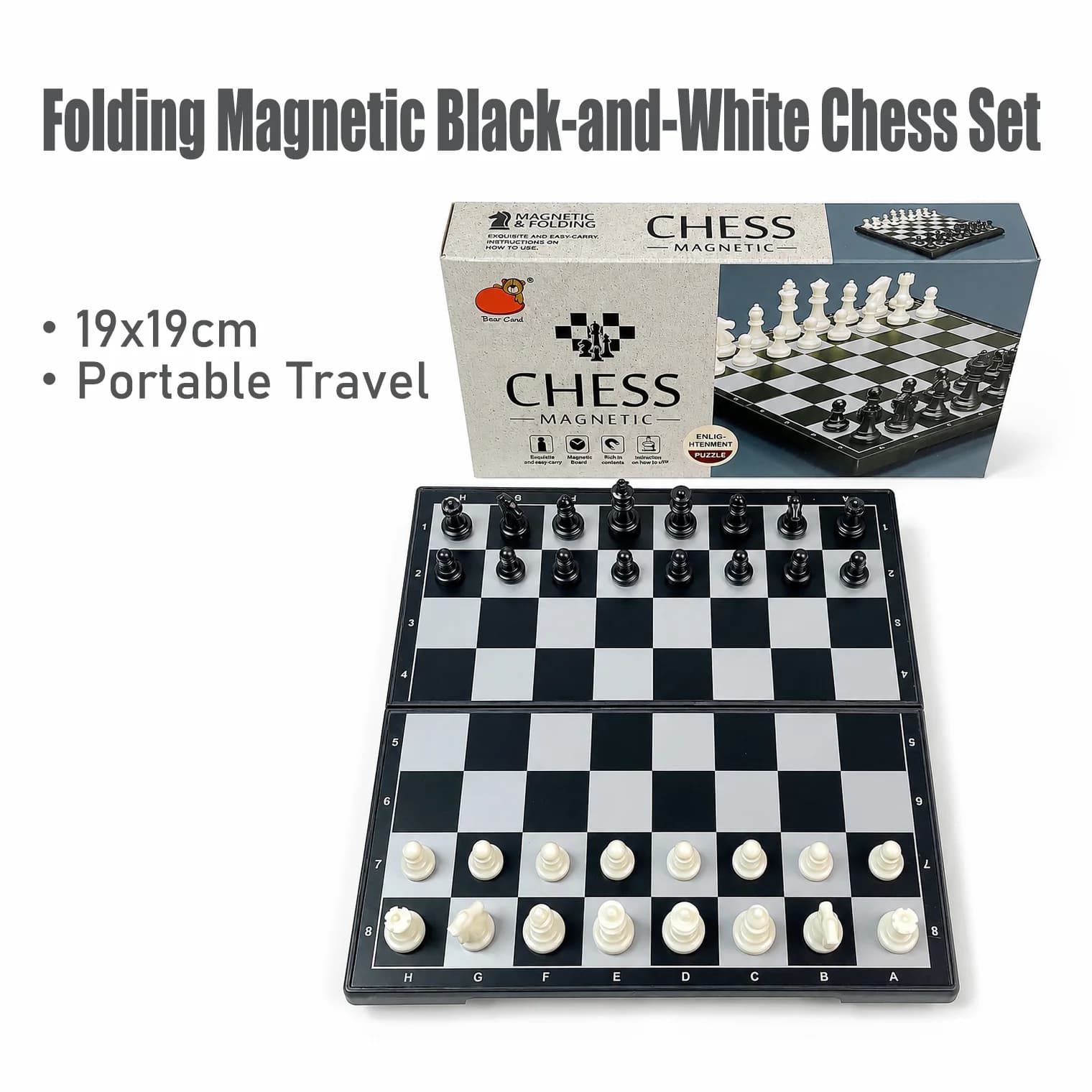 19x19cm Folding Magnetic Chess Set Black White Board Game Portable Travel Educational Puzzle Toy Gift for Kids Adults