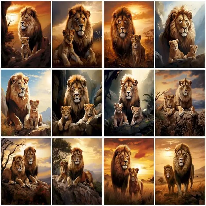 CHENISTORY painting by number lion animal frame DIY image with numbers Wall Art painting on acrylic canvas for decoration