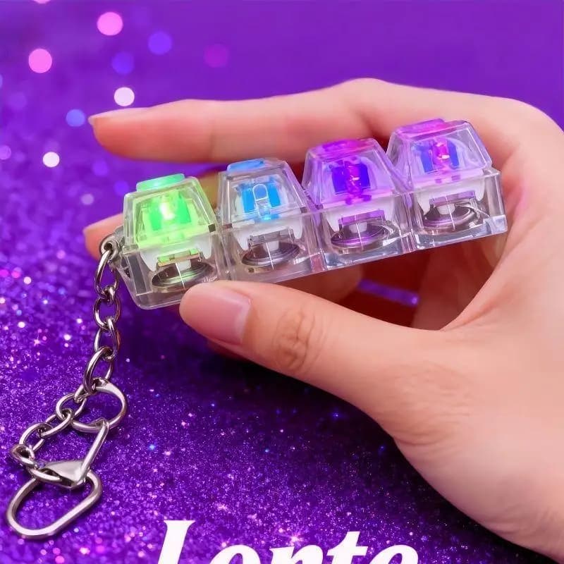 ♥ Portachiavi con tastiera meccanica a 4 tasti illuminata a LED, portachiavi fidget clicker con retroilluminazione RGB per alleviare lo stress