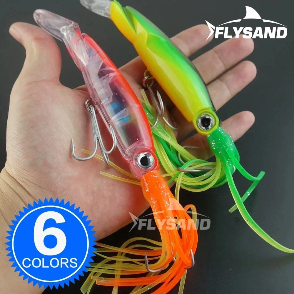 FLYSAND Grande Simulazione Calamari Esche da pesca dure Esche Realistici Swimbait Polpo Esca con 2 Ami tripli Accessorio per la pesca