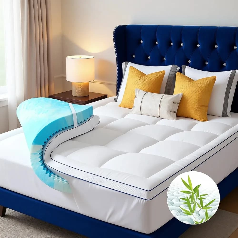 Topper in Memory Foam at Double Layer 4 Inches with Gel Refreshing and Soft Pillow Top to Relieve Pain at Back