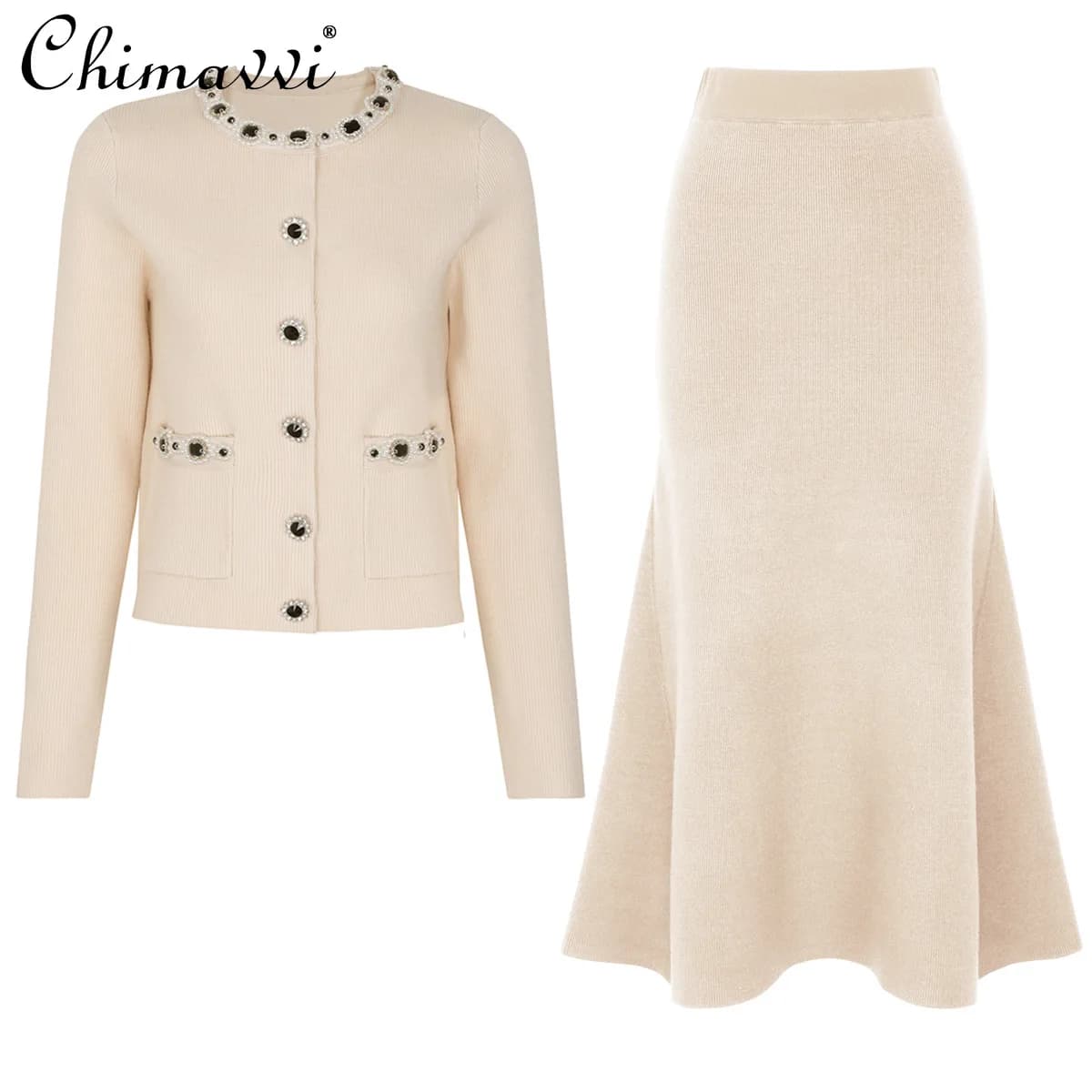 2025 Autunno Nuova Moda In Rilievo Manica Lunga Sottile Maglia Top Giacca da Donna + Gonna Set Elegante Pendolare Set a Due Pezzi da Donna
