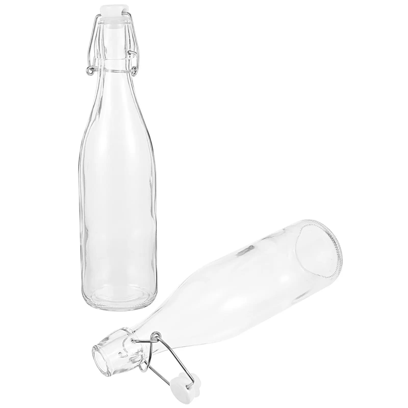 2 Bottiglie Premium in Vetro con Tappo a Scatto per Salsa di Soia, Aceto, Olio, Succo, Vino - Contenitori da Cucina Riutilizzabili, Ecologici e Sigillati