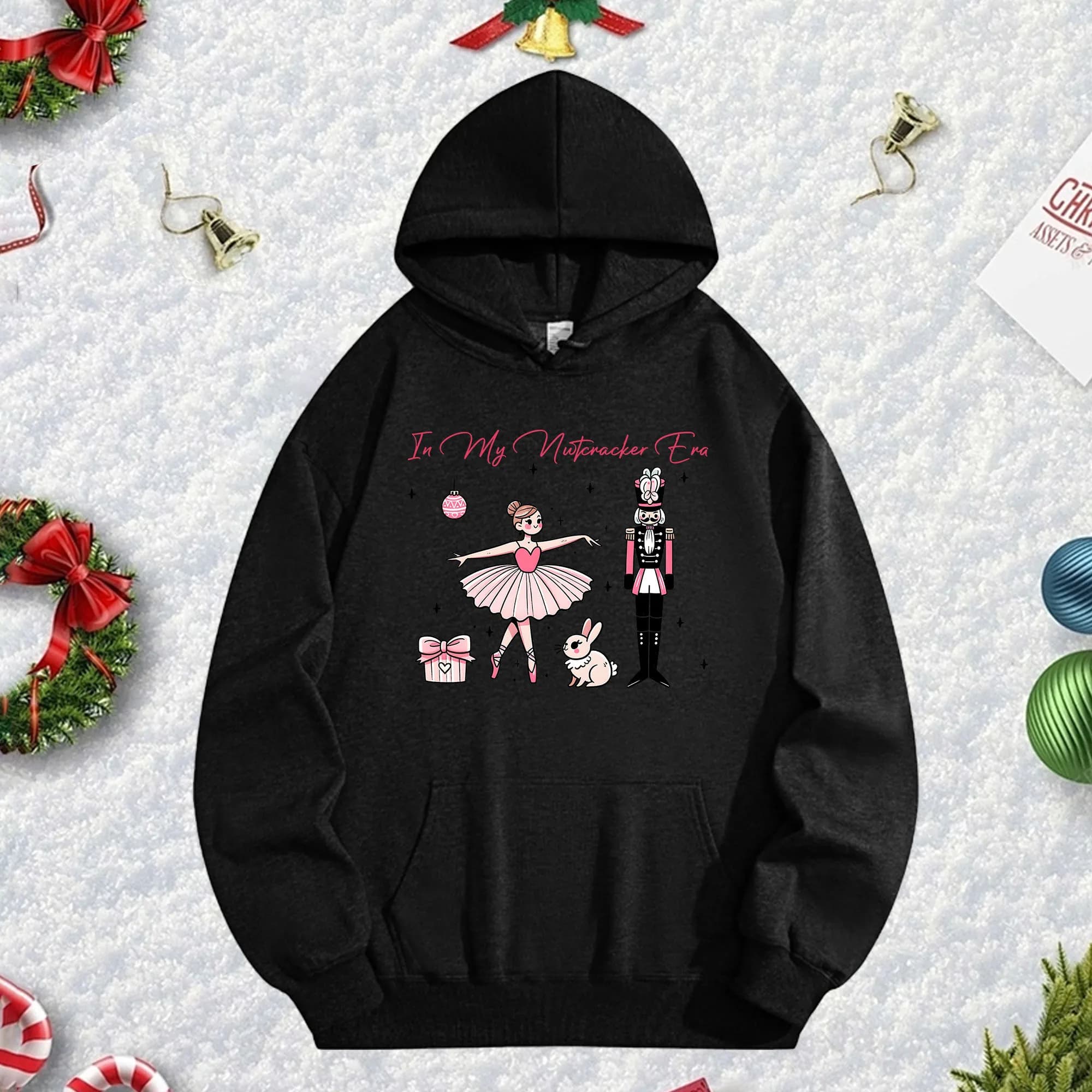 Black hooded sweatshirt 270G for men and women, comfortable oversize fleece pullover for autumn/winter Christmas