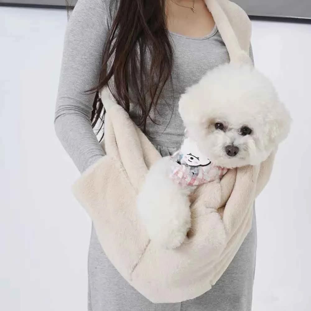 Borsa Portatile in Peluche per Animali Domestici, Borsa a Tracolla Singola, Comoda per Viaggi all'Aperto, Borsa Trasportino Universale per Gatti e Cani