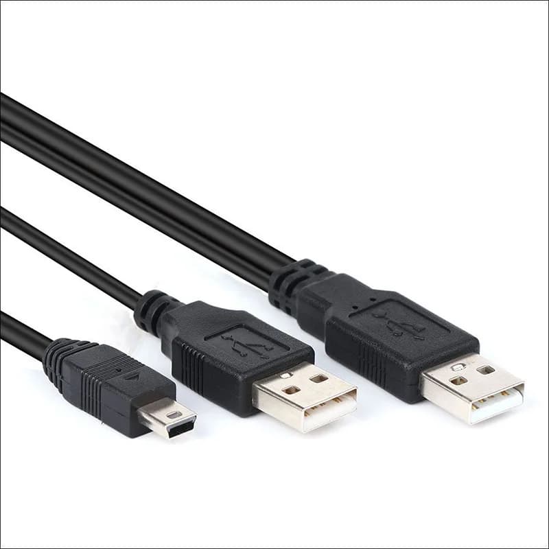 Cavo USB 2.0 Doppio a Mini USB 2A+T per Disco Rigido 0.7M, Cavo di Alimentazione e Trasferimento Dati per Hard Disk Esterno, Prolunga USB